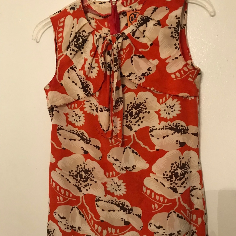 TORY BURCH Sz 0 100% Silk Sleeveless Shell Tank Top